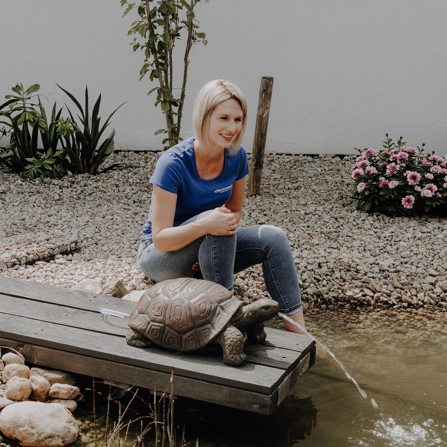 Esotec Solar Wasserspeier Komplettset, Schildkröte Maru, Gartenteich Wasserspiel, Vogeltränke, Vogelbad, Gartenbrunnen mit Solarpumpe, 12Wp, H=23cm 101673 — Ansicht 6
