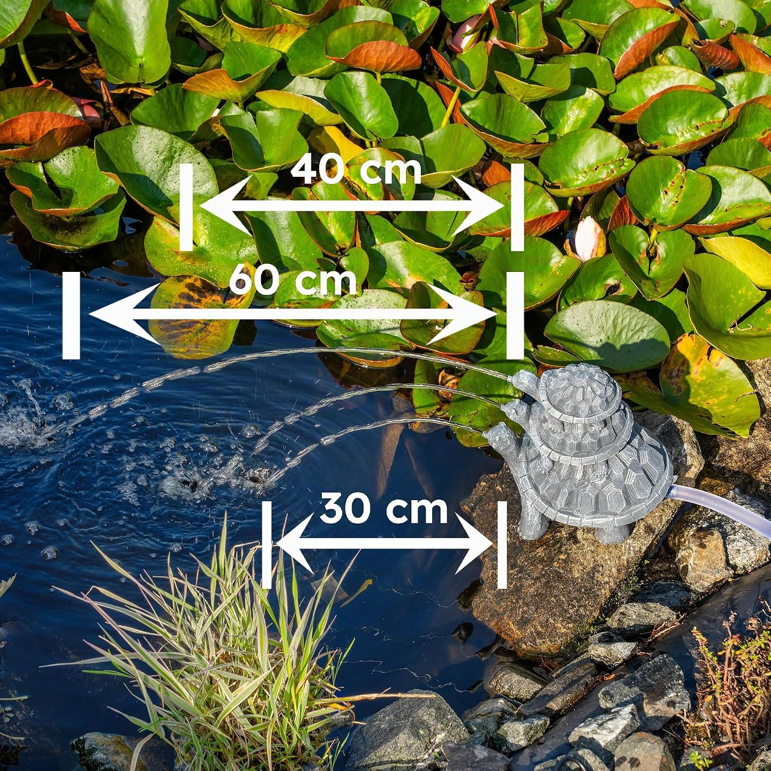 Esotec Solar Wasserspeier Komplettset, Schildkröten Trio, Gartenteich Wasserspiel, Vogeltränke, Gartenbrunnen mit Solarpumpe 610l/h, H=24cm 101686 — Ansicht 4