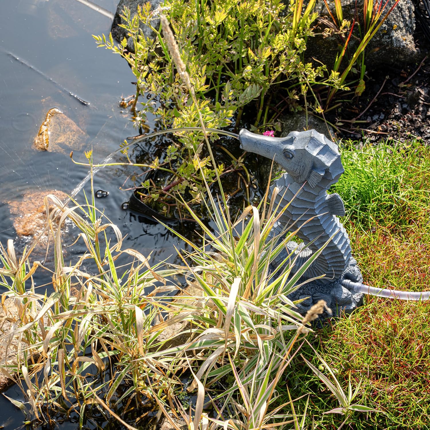 Esotec Solar Wasserspeier Komplettset, Seepferdchen Ida, Gartenteich Wasserspiel, Vogeltränke, Vogelbad, Gartenbrunnen mit Solarpumpe, H=30cm 101681 — Ansicht 6
