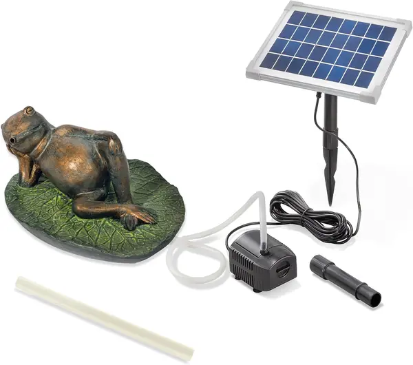Solar Wasserspeier Set Frosch liegend auf Seerosenblatt