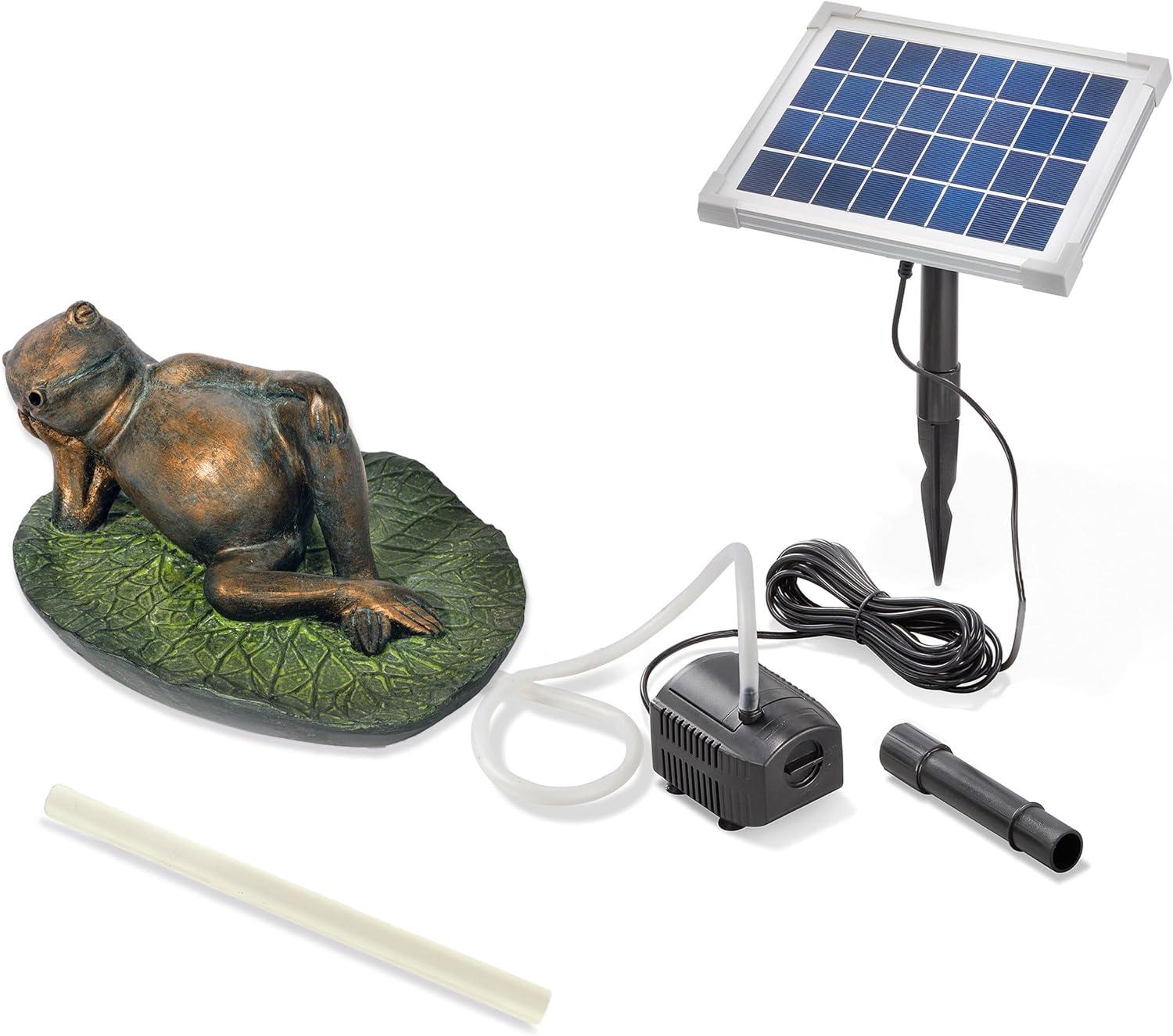 Esotec Solar Wasserspeier Set Frosch liegend auf Seerosenblatt, Pumpe, Solarmodul, Teichfigur, Gartenfiguren & Gartenstatuen, Gartenbrunnen Solar, Springbrunnen außen, Vogeltränke 101664