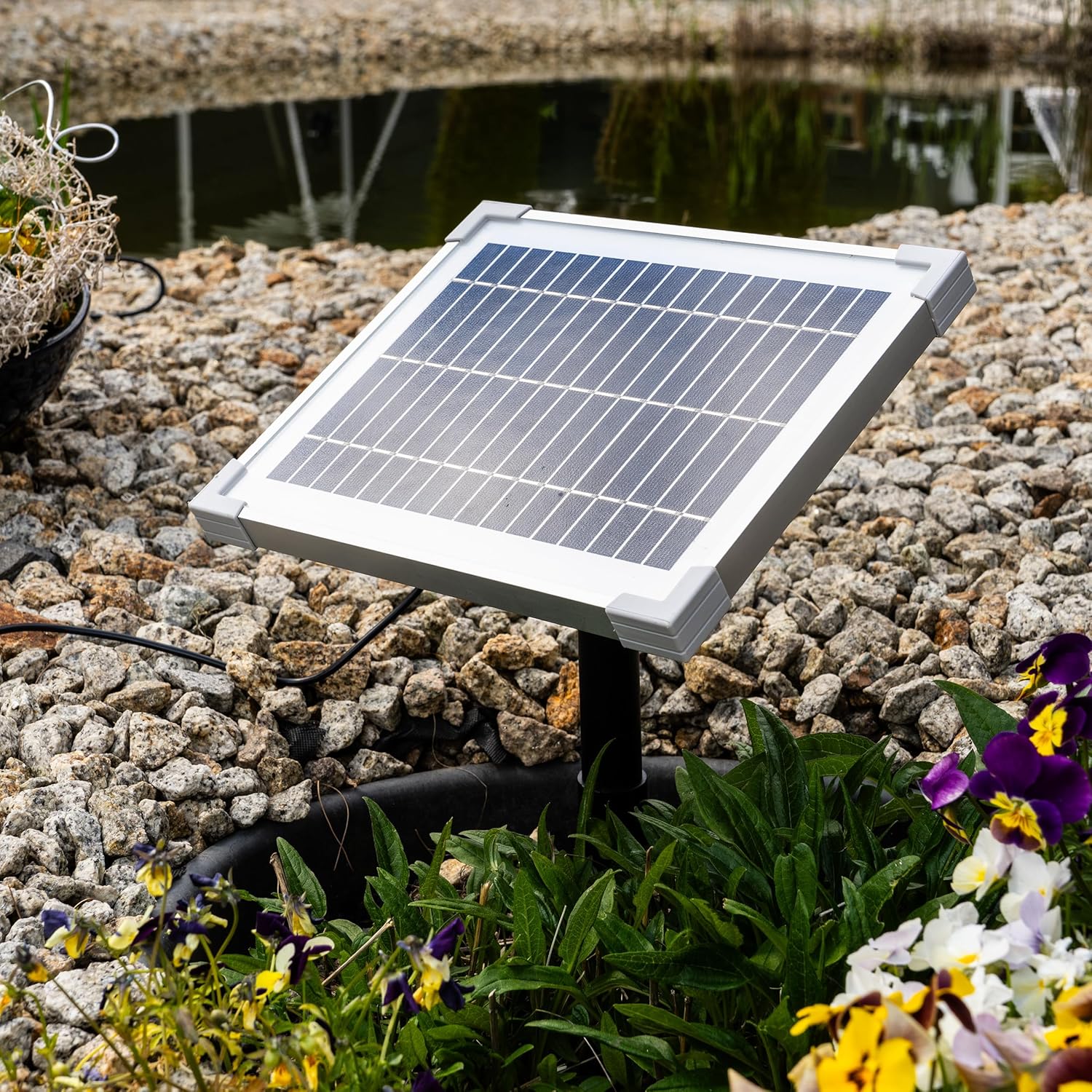 Esotec Solar Wasserspeier Set liegender Frosch Pepe, H=31cm, Wasserspiel mit Teichpumpe 250l/h, Schlauch, Solarmodul, Solarbrunnen für draussen, Wasserspiel Garten-Teich 101678 — Ansicht 5