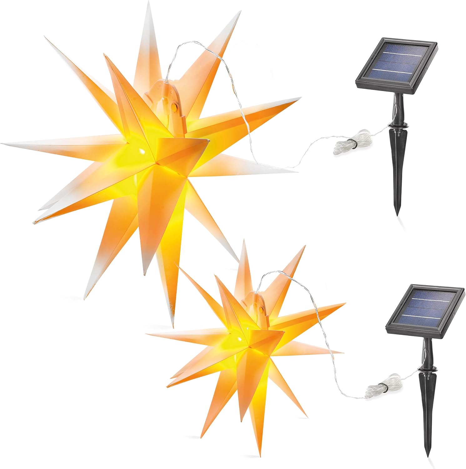 Esotec Solar Weihnachtsdeko outdoor LED Weihnachtssterne beleuchtet outdoor, Ø57cm+Ø35cm, Leuchtsterne mit Aufhängung, 2 Lichtfarben warmweiß + bernsteinfarben LED Stern 103428 — Ansicht 2