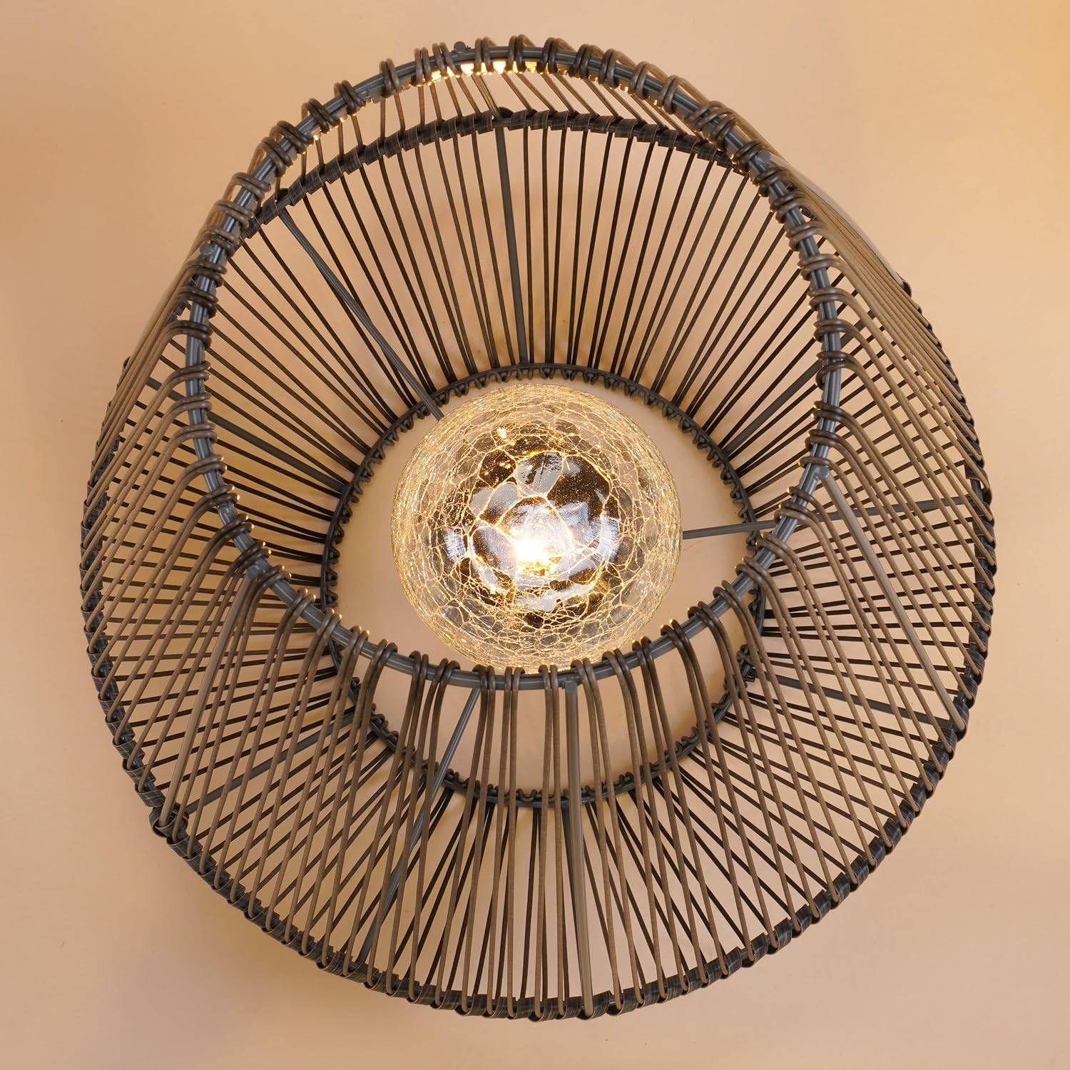 Esotec Solar Windlicht Ilona, Crackle Bruchglas Leuchtkugel innliegend, Dekoleuchte, Polyrattan, Gartenleuchte, Akku, Metall, IP44, wetterfest, außen, schwarz, Höhe 51cm, 102208 — Ansicht 4