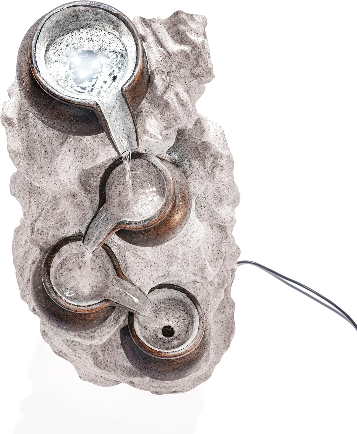 esotec Solarbrunnen Gartenbrunnen mit Akku & LED, Felsen Kaskadenbrunnen 48 cm, Wasserspiel für Garten Terrasse Balkon, Polyresin 101321 — Ansicht 3