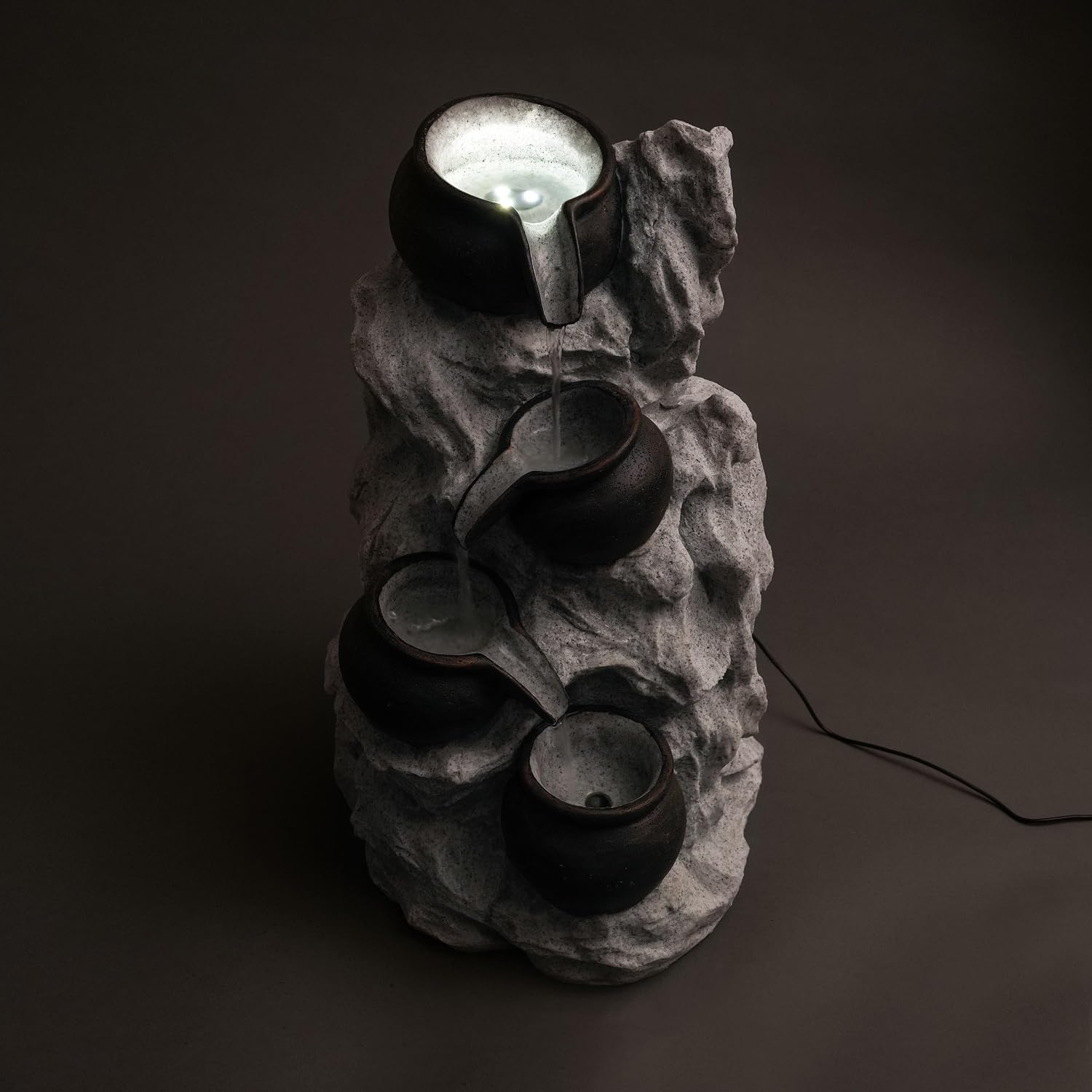 esotec Solarbrunnen Gartenbrunnen mit Akku & LED, Felsen Kaskadenbrunnen 48 cm, Wasserspiel für Garten Terrasse Balkon, Polyresin 101321 — Ansicht 4