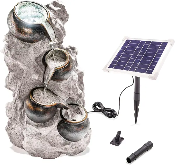 Solarbrunnen Gartenbrunnen mit Akku & LED