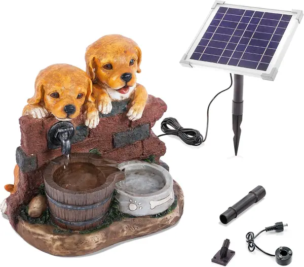 Solarbrunnen Hundewelpen Milo & Buddy