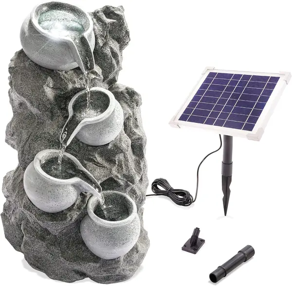 Solarbrunnen mit Akku & LED – H=48cm, granitfarben