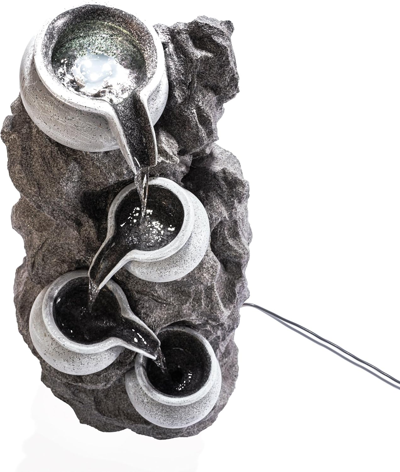 esotec Solarbrunnen mit Akku & LED, H=48cm, Felsen Kaskadenbrunnen Gartenbrunnen Wasserspiel für Garten Terrasse Balkon, granitfarben, 101322 — Ansicht 3