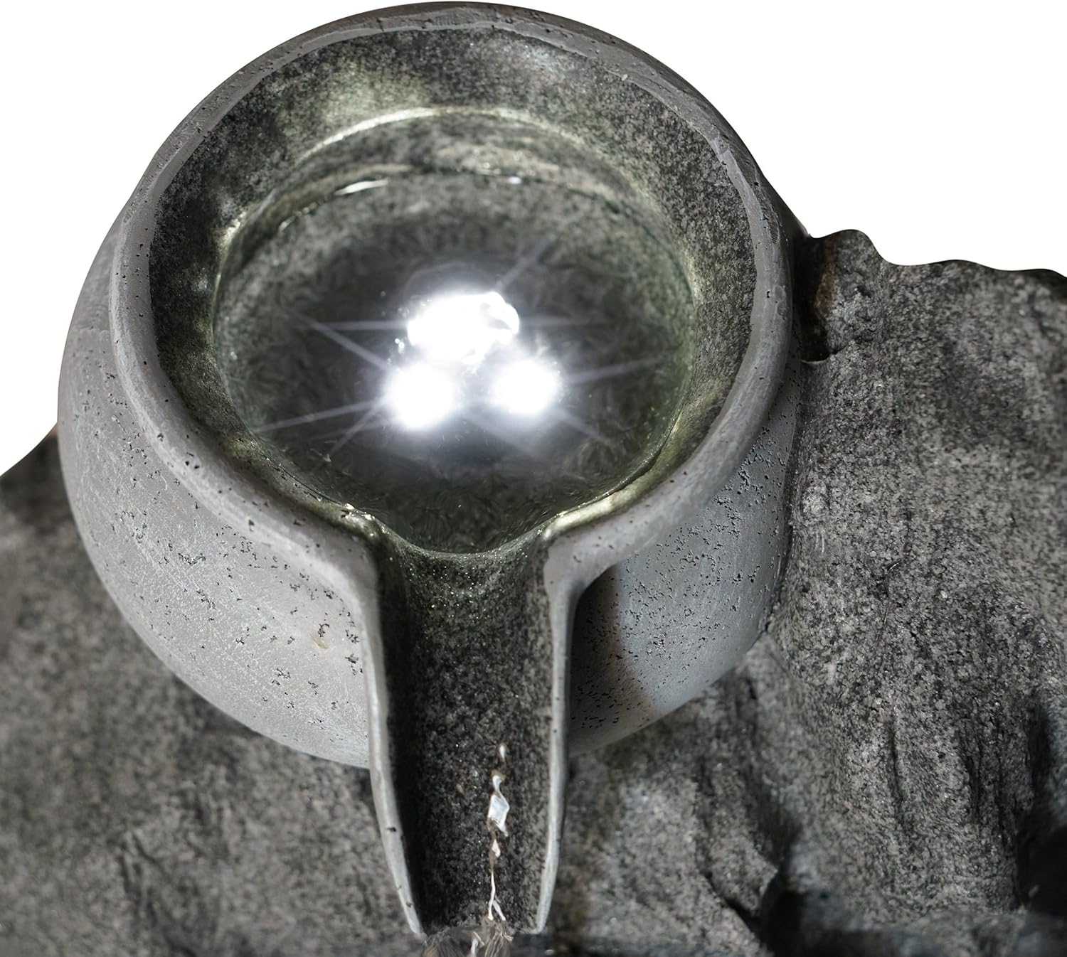 esotec Solarbrunnen mit Akku & LED, H=48cm, Felsen Kaskadenbrunnen Gartenbrunnen Wasserspiel für Garten Terrasse Balkon, granitfarben, 101322 — Ansicht 5