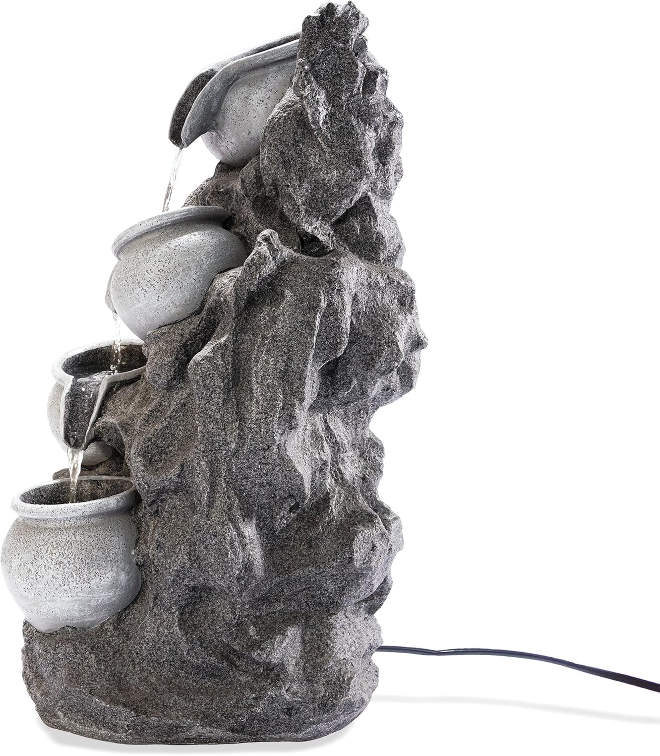 esotec Solarbrunnen mit Akku & LED, H=48cm, Felsen Kaskadenbrunnen Gartenbrunnen Wasserspiel für Garten Terrasse Balkon, granitfarben, 101322 — Ansicht 6