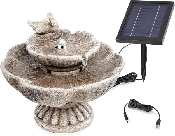 Solarbrunnen Vogelpaar mit LED Beleuchtung