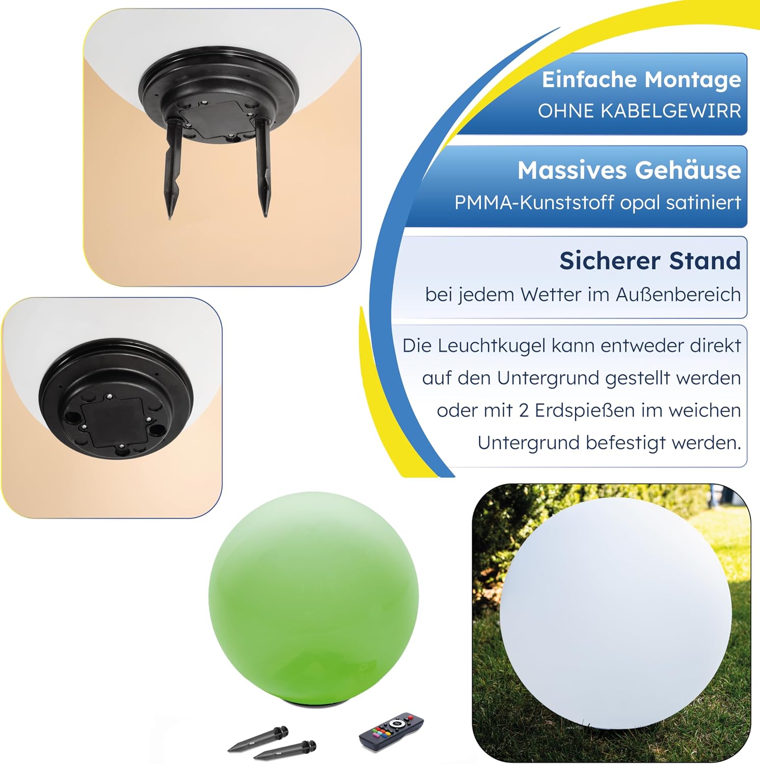 Esotec Solarkugel Liana CCT, 40cm, multicolor, Fernbedienung, Farbwechsel, RGB LED Gartenkugel, Leuchtkugel, Solarleuchte, Kugelleuchte, Kunststoff, IP44, wetterfest, winterfest, außen, 102641 — Ansicht 6