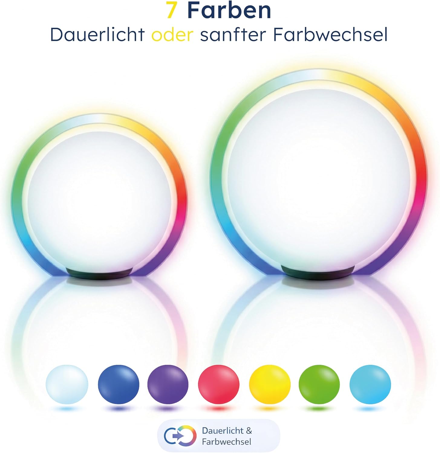 Esotec Solarkugeln Basic, multicolor, 2er Set, 7 Leuchtfarben, Farbwechsel, 20+30cm, Akku, Solarmodul, Leuchtkugelset, LED Gartenkugeln, Solarlampen für außen, winterfest, wetterfest, 102613 — Ansicht 4