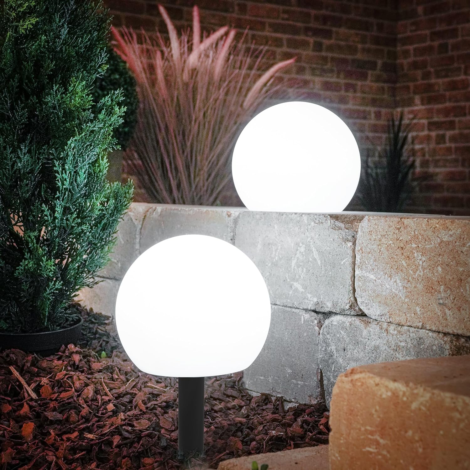 Esotec Solarkugeln für außen winterfest, Solarlampen outdoor 2er Set, 20cm, 10 Lichtfarben, Farbwechsel, Fernbedienung, Akku, Kugelleuchten Garten 102911 — Ansicht 2