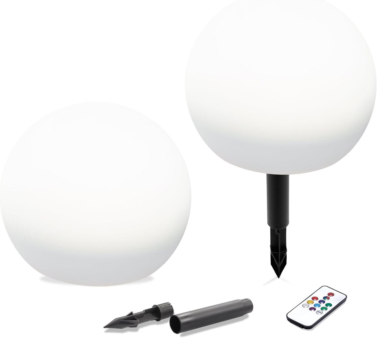 Esotec Solarkugeln für außen winterfest, Solarlampen outdoor 2er Set, 20cm, 10 Lichtfarben, Farbwechsel, Fernbedienung, Akku, Kugelleuchten Garten 102911