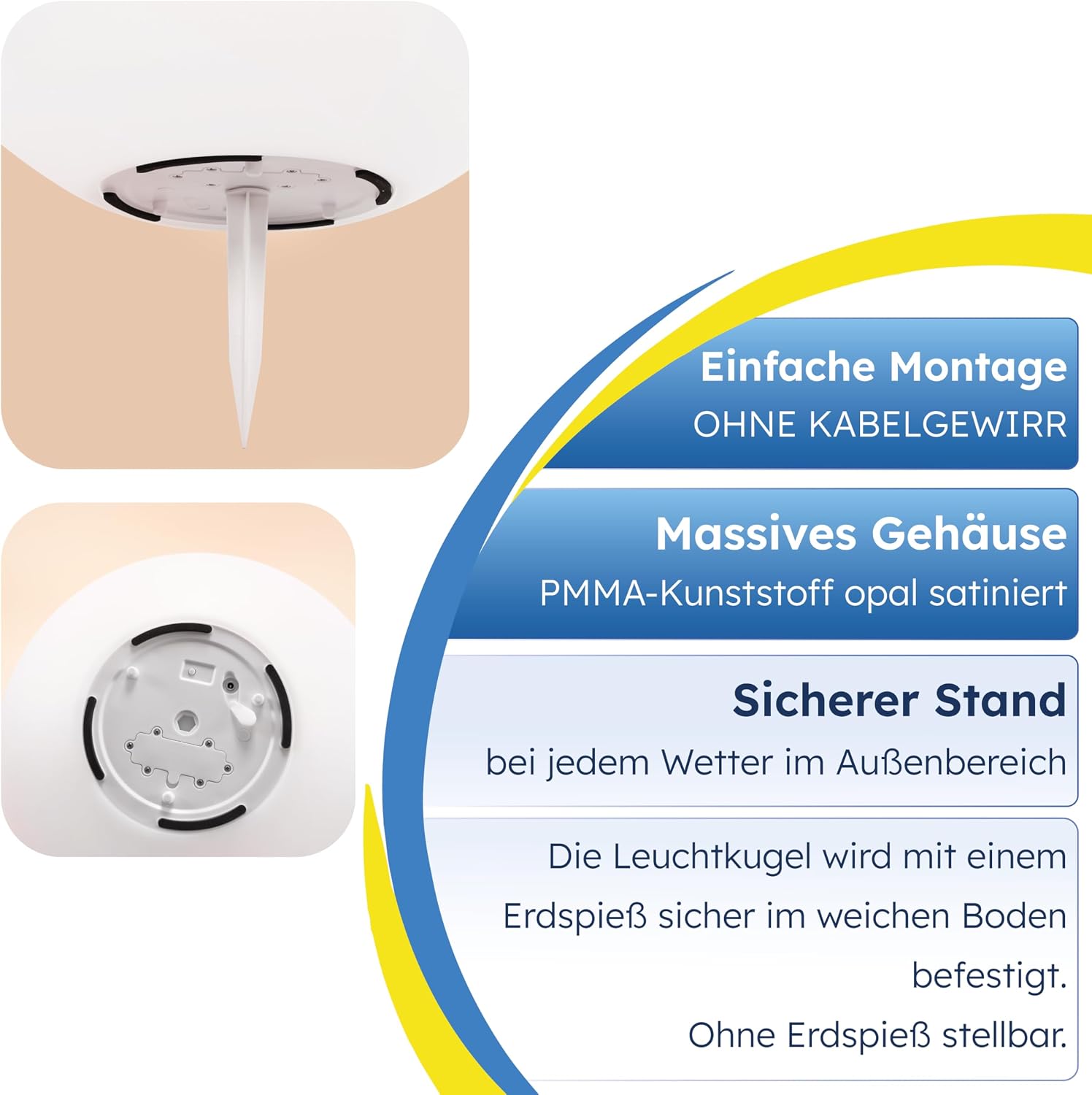 Esotec Solarkugeln Siena, 4er Set, multicolor, 20+30+40+50cm, Fernbedienung, USB, 16 Leuchtfarben, Akku, Solarmodul, Erdspieß, Solarleuchte, Kugelleuchte, außen, winterfest, wetterfest, 102896 — Ansicht 6