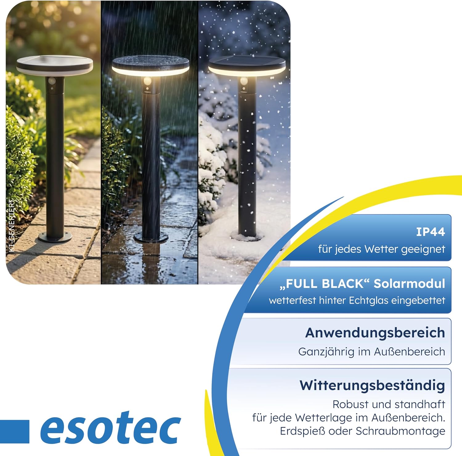 esotec Solarlampen für Außen Wegeleuchte Arezzo 50 cm, Solarleuchte mit Bewegungsmelder, 3 Leuchtmodi, 600 lm, Edelstahl Solar Gartenleuchte warmweiß IP44 102742 — Ansicht 6