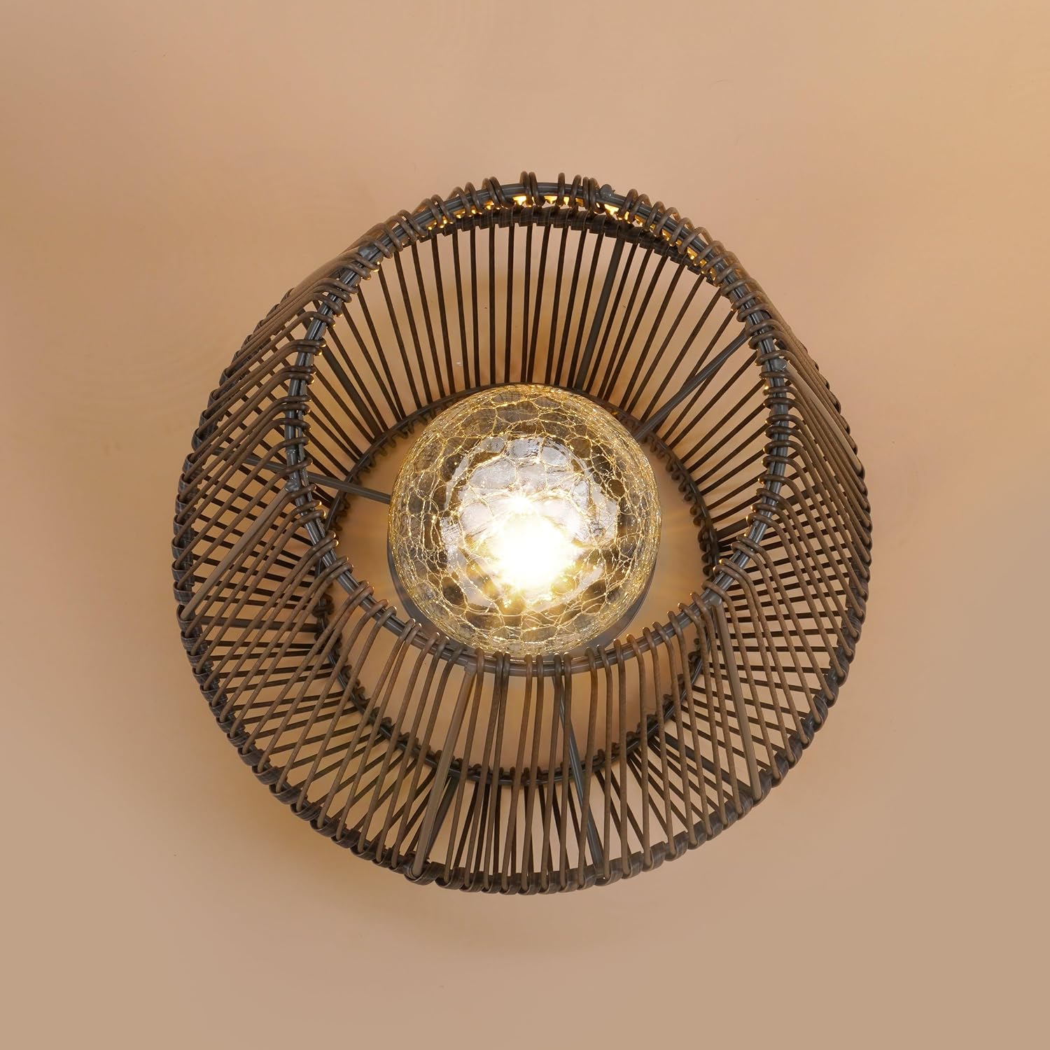 Esotec Solarleuchte Ilona, Dekoleuchte, Polyrattan, Crackle Ball Bruchglaskugel, LED Gartenleuchte, Solarlaterne, Solarlichter, Akku, Metall, IP44, wetterfest, außen, schwarz, Höhe 31,5cm, 102207 — Ansicht 4